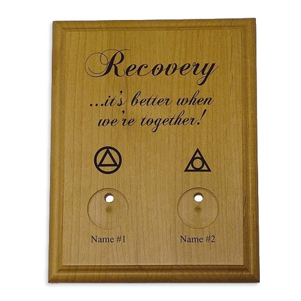 Medallion Holder, Recovery Token Display Plaque For Couples in Recovery, AA and Al-Anon 12 Step Coin Display Plaque, Sober Anniversary Gift