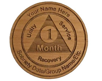 Gepersonaliseerde AA-maandchip, houten token anonieme alcoholisten, herstelmedaillon, 12 stapcadeaus voor Sponsee