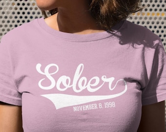 Sober T-Shirt, Personalized with your Sobriety Date, AA Recovery T-Shirt for Men and Women in Alcoholics Anonymous