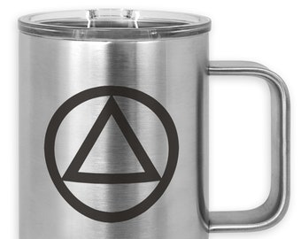 Taza de café AA personalizada / 15 oz. Taza de viaje con aislamiento térmico personalizado/Regalos sobrios de 12 pasos para miembros de Alcohólicos Anónimos