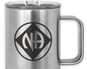 15 oz. Personalized NA Coffee Mug | Custom Laser Engraved NA Insulated Travel Cup | 12 Step Recovery Gifts for Narcotics Anonymous Members