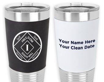 Personalized NA Anniversary Style Tumbler | Custom Narcotics Anonymous Medallion Design Silicone Grip Travel Mug