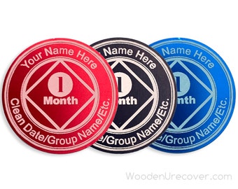 Personalized NA Month Anniversary Token, Anodized Aluminum Narcotics Anonymous Birthday Coin, 12 Step Gifts for Men and Women