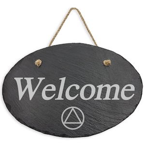 AA Group Welcome Sign, Natural Slate Hanging Plaque, Laser Engraved Alcoholics Anonymous Group Wall Hanging, AA Symbol