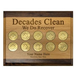 Personalized Decades Clean 10-Medallion Display Plaque | NA Gift for 10 Year Clean Time Milestone in Narcotics Anonymous