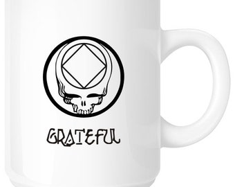 AA or NA Grateful Stealie Coffee Mug, 12 Step Recovery Gift for Wharf Rats & Dead Heads in Anonymous Programs, Personalized Steal Your Face