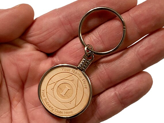 Leather keychain AA coins NA AA Medallions Gratitude Handmade Tan AA chips