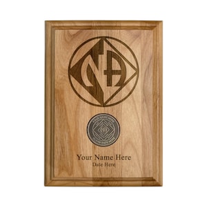Personalized NA Medallion Alder Wood Display Plaque with Custom Brass Coin - Holder Token Combo