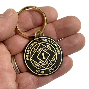 Narcotics Anonymous Key Tag, Personalized Brass NA Birthday Key Chain, NA Clean Time Gifts, 12 Step Gifts for Sponsor or Sponsee