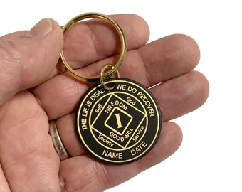 Narcotics Anonymous Key Tag, Personalized Brass NA Birthday Key Chain, NA Clean Time Gifts, 12 Step Gifts for Sponsor or Sponsee