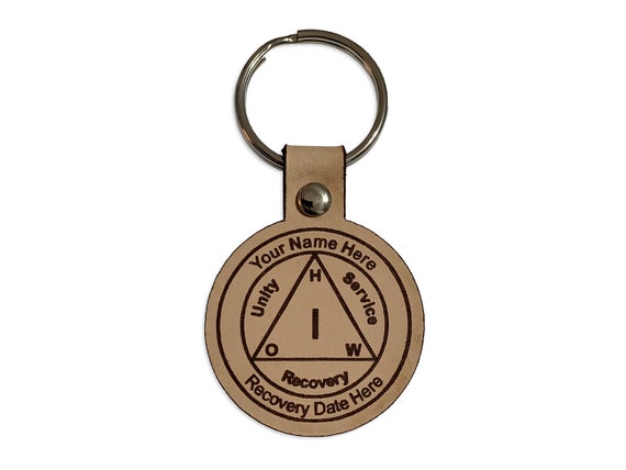 Personalized Leather AA Anniversary Key Tag, Alcoholics Anonymous