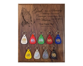 Personalized NA Key Fob Display | Serenity Prayer Key Tag Display | Laser Engraved Narcotics Anonymous Gift for Sponsor or Sponsee