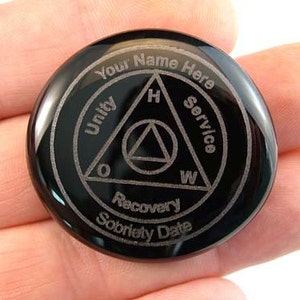 AA, Alcoholics Anonymous Personalized Glass Gem - Custom Laser Engraved Pocket Rock - Laser Etched Glass Stones for AA Anniversaries