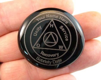 AA, Alcoholics Anonymous Personalized Glass Gem - Custom Laser Engraved Pocket Rock - Laser Etched Glass Stones for AA Anniversaries