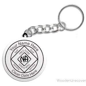 Personalized NA Keychain - Recovery Themed Button-Style Keychains, Narcotics Anonymous Anniversary Birthday Gifts for Men and Women