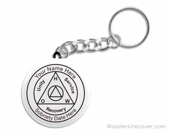 Personalized Button Style AA Keychain, Personalized Alcoholics Anonymous Anniversary Gift, 12 Step Recovery Sobriety Gift