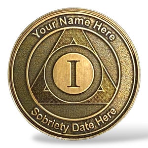 Custom AA Brass Medallion with Serenity Prayer | Personalized Sobriety Coin | 34mm Solid Brass | WoodenUrecover
