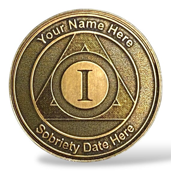 Custom AA Brass Medallion with Serenity Prayer | Personalized Sobriety Coin | 34mm Solid Brass | WoodenUrecover
