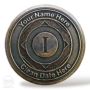 Personalized NA Medallion | Solid Brass Narcotics Anonymous Coin | Your Clean Date & Name | Serenity Prayer or Gratitude Back