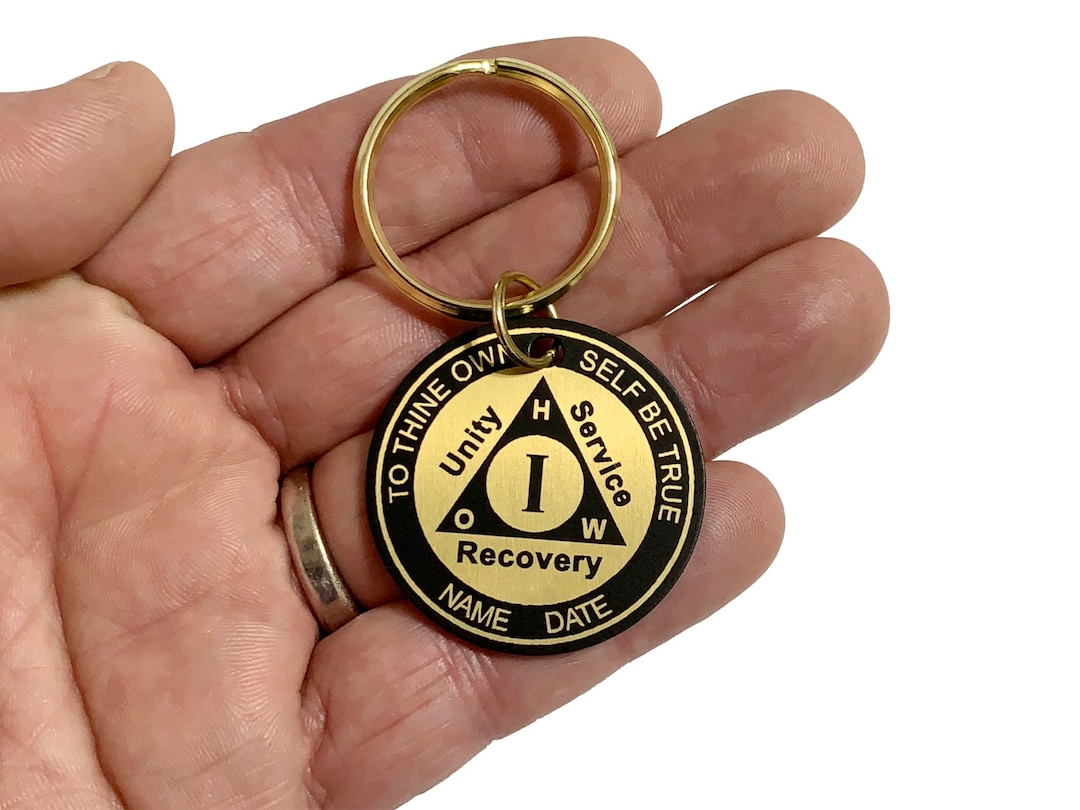 Personalized Brass AA Anniversary Key Tag, Custom Keychain for