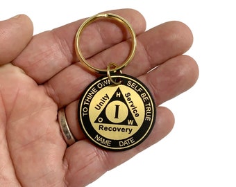 Personalized Brass AA Anniversary Key Tag, Custom Keychain for Alcoholics Anonymous Members, Recovery Medallion, Laser Engraved 12 Step Gift
