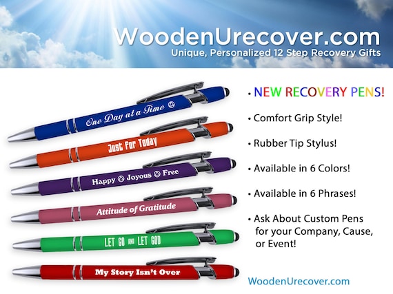 AA Recovery Slogans Ballpoint Pens Comfort Grip With Rubber Stylus