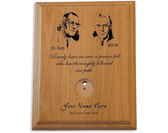 Personalized AA Medallion Holder: Alder Wood Recovery Gift