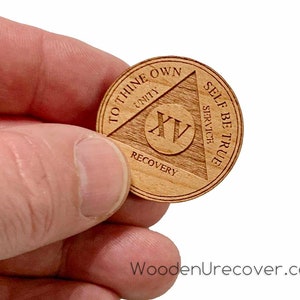 Personalized Wooden Alcoholics Anonymous Anniversary Chip, AA Birthday Token, Recovery Medallion, Unique 12 Step Gifts and Commemoratives image 5