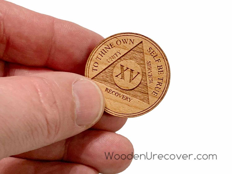 Personalized Wooden Alcoholics Anonymous Anniversary Chip, AA Birthday Token, Recovery Medallion, Unique 12 Step Gifts and Commemoratives image 5