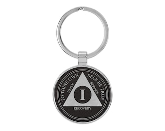 AA Anniversary Key Tag, Leatherette Alcoholics Anonymous Birthday Token Key Chain, Laser Engraved 12 Step Gifts