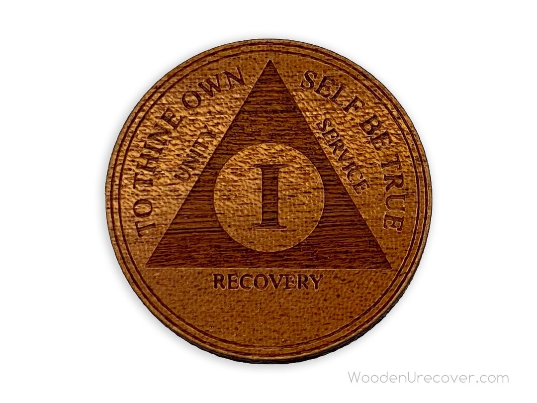 Aa Chip Script Wooden AA Chip, Alcoholics Anonymous Sober Gift, Recovery Medallions ...