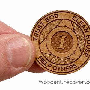 Personalized Wooden Alcoholics Anonymous Anniversary Chip, AA Birthday Token, Recovery Medallion, Unique 12 Step Gifts and Commemoratives image 6