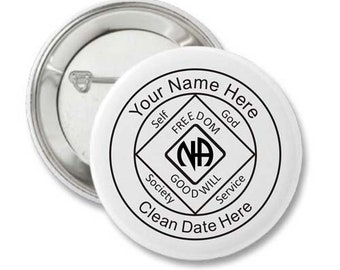 Personalized NA Pinback Button or Keychain | Narcotics Anonymous Anniversary Gifts for Men and Women | Recovery Birthday Gift