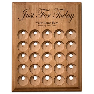 Recovery Token Display, 25 Coin Holder Personalized w/Just For Today Slogan, Medallion Holder for Alcoholics Anonymous, Narcotics Anonymous