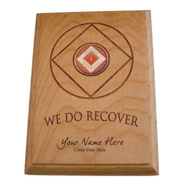 Personalized Medallion Holder, Narcotics Anonymous Token Display Plaque with We Do Recover Slogan, 12 Step Coin Display and Holder