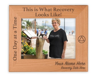 AA Personalized Picture Frame, This is What Recovery Looks Like! Personalized Gift for Alcoholics Anonymous Anniversaries and Birthdays