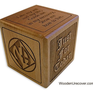 NA Recovery Block, Narcotics Anonymous Gifts, Personalized Laser Engraved Natural Wood Blocks, Custom Engraved Recovery Slogans & Prayers