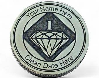 Personalized NA Medallion - Custom Brass Narcotics Anonymous Clean Date Coin with Diamond Design