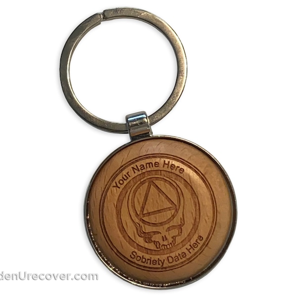 Personalized AA Stealie Key Tag, Alcoholics Anonymous Keychain for Wharf Rats, Custom 12 Step Sobriety Anniversary Gifts