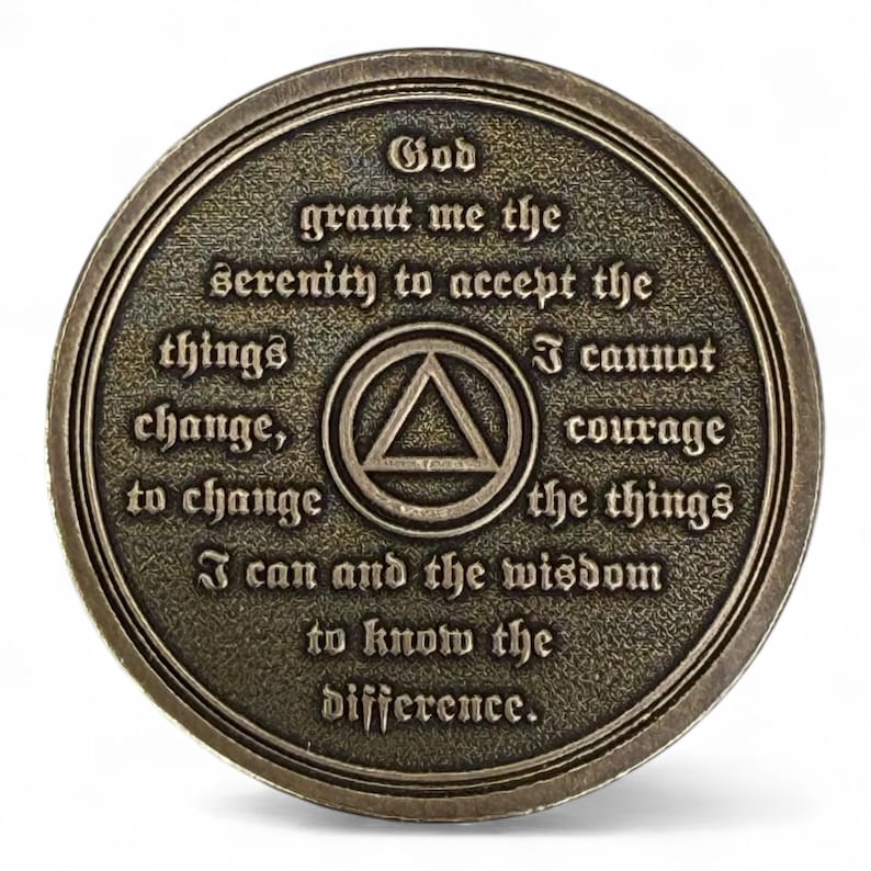 Each Custom Laser Engraved Solid Brass AA Medallion Has The Serenity Prayer Engraved on the Reverse Side of the Coin.