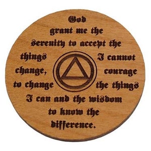 Personalized Wooden Alcoholics Anonymous Anniversary Chip, AA Birthday Token, Recovery Medallion, Unique 12 Step Gifts and Commemoratives image 2