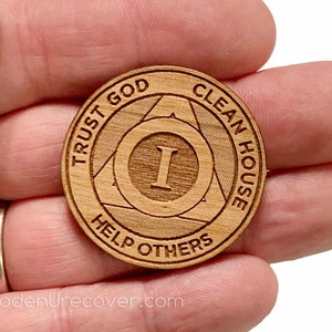 Personalized Wooden Alcoholics Anonymous Anniversary Chip, AA Birthday Token, Recovery Medallion, Unique 12 Step Gifts and Commemoratives image 7