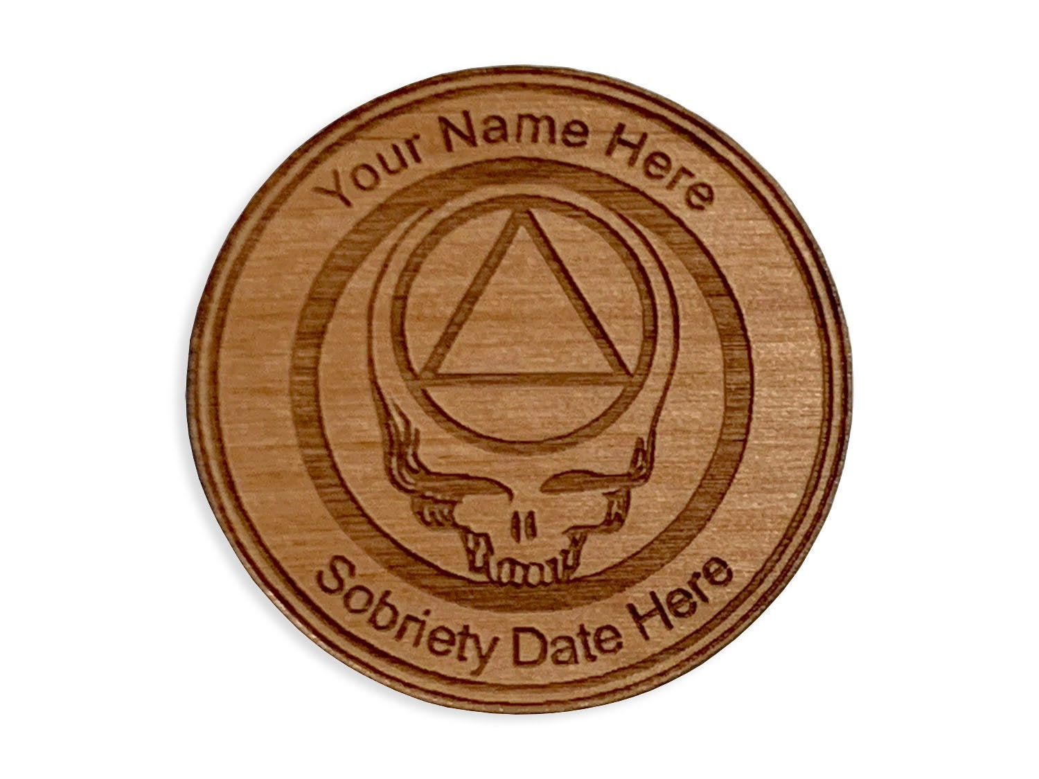 Personalized AA "Woody" Token, Alcoholics Anonymous Inspired Steal Your Face Anniversary Medallion for Wharf Rats, AA "Stealy"