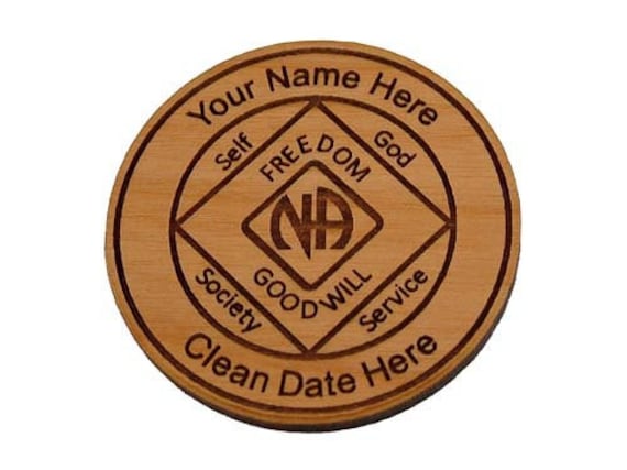 Personalized Wooden Narcotics Anonymous Medallion, NA Birthday Tokens, 12 Step Recovery Coins