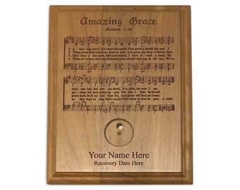 Amazing Grace Personalized Medallion Holder Display Plaque | Chip Display for Alcoholics Anonymous & Narcotics Anonymous Recovery Tokens