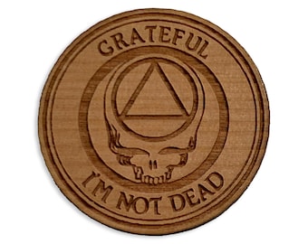 AA &quot;Grateful I&#39;m Not Dead&quot; Token, Alcoholics Anonymous Stealie Recovery Coin, Unique 12 Step Gifts, AA Sobriety Anniversary Gift