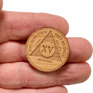 Personalized Wooden Alcoholics Anonymous Anniversary Chip, AA Birthday Token, Recovery Medallion, Unique 12 Step Gifts and Commemoratives image 8