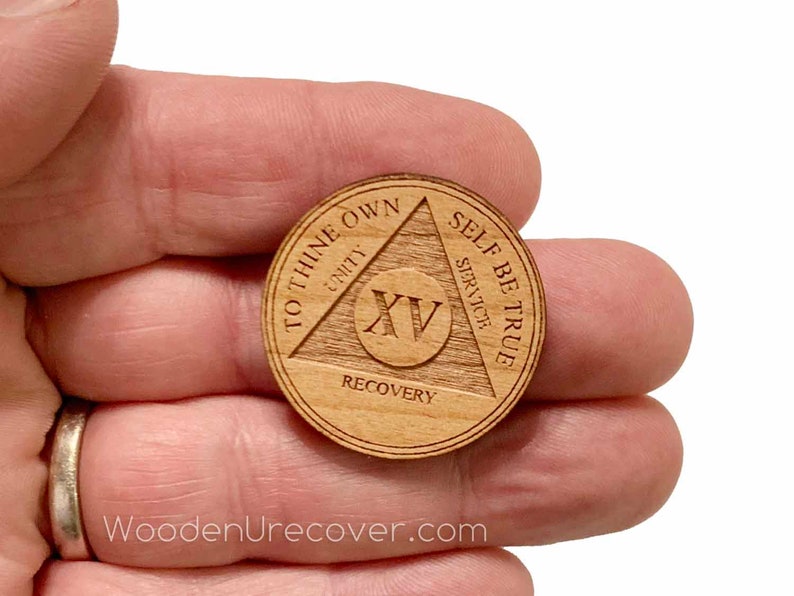 Personalized Wooden Alcoholics Anonymous Anniversary Chip, AA Birthday Token, Recovery Medallion, Unique 12 Step Gifts and Commemoratives image 8