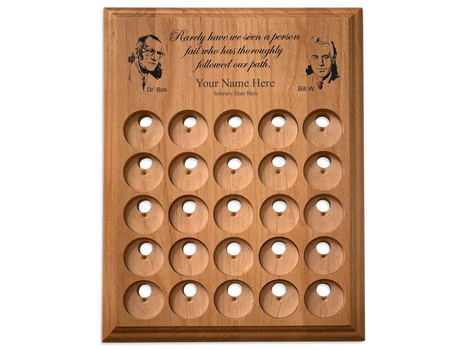 AA Medallion Holder Plaque, 25 Coin Display, Bill Wilson & Dr. Bob Smith Alcoholics  Anonymous Founders Laser Engraved Personalized Plaque 