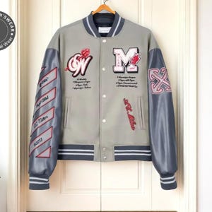Chaqueta bomber para hombre / Estilo hip hop bordado / Abrigo de cuero Y2K / Empalme de letras de béisbol / Abrigo de moda urbana